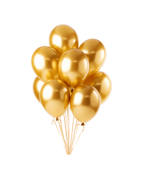 A bundle of golden balloons tied together with ribbon, perfect for celebrations, parties, birthdays, or promotions to add a festive touch png