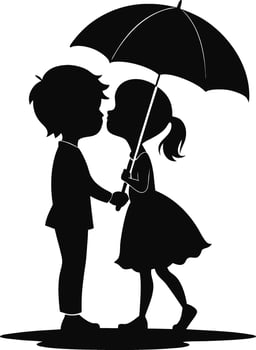 Cute Black of a boy and girl in Christmas festive holding each other umbrella and kissing vector