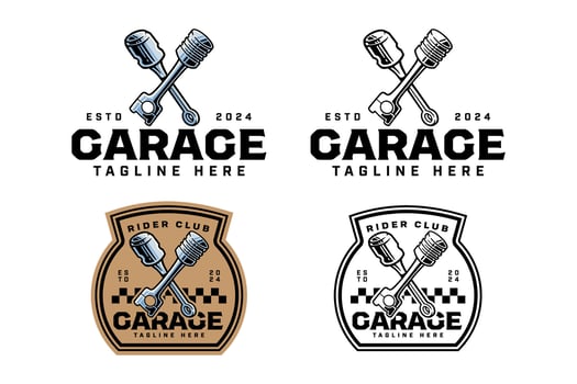 car motorcycle engine piston crossed colorful and outline logo design set for garage, automotive, motorcycle club vehicle engine pistons illustration badge logo template for rider, racing sport vector
