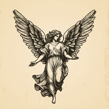 Hand drawn vintage angel illustration isolated background vector