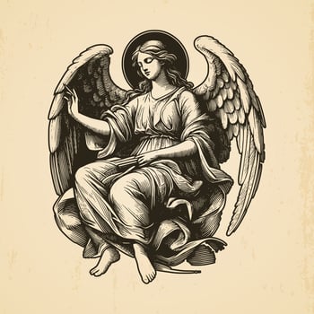 Hand drawn vintage angel illustration isolated background vector