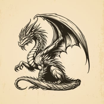 hand drawn dragon vintage illustration isolated background vector