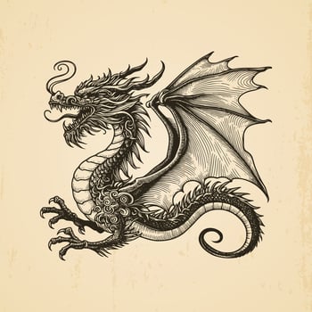 hand drawn dragon vintage illustration isolated background vector