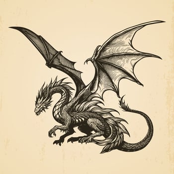 hand drawn vintage dragon illustration isolated background vector