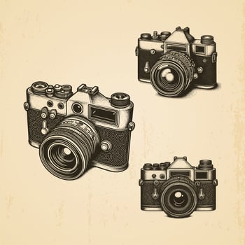 set of hand drawn vintage camera illustration isolated background vector