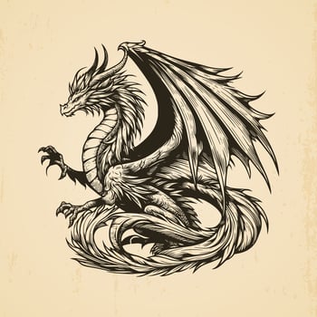 hand drawn dragon with wings vintage illustration isolated background vector