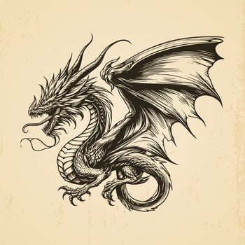 hand drawn vintage dragon illustration isolated background vector