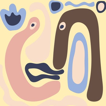 A playful and whimsical abstract composition featuring organic shapes with facial features. Perfect for adding a touch of whimsy to any design project vector