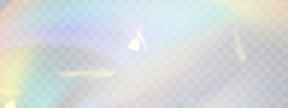 Blurred rainbow refraction overlay effect. Light lens prism effect. Holographic reflection, crystal flare leak shadow overlay vector