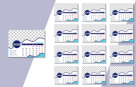2025 new year annual calendar template full page printable design vector