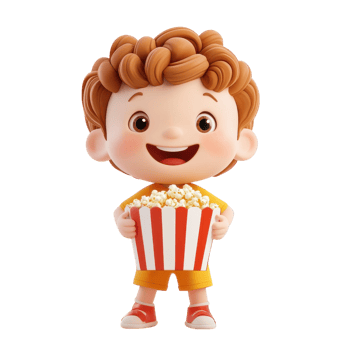 Cheerful Child Enjoying Popcorn on White Background on transparent background png
