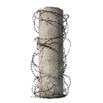 Concrete Pillar Surrounded by Barbed Wire for Security and Isolation on transparent background png