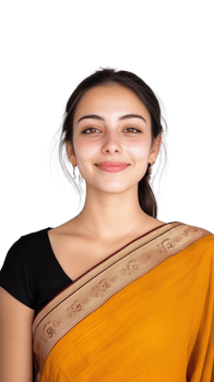 Smiling woman in traditional sari with black blouse on a transparent background png