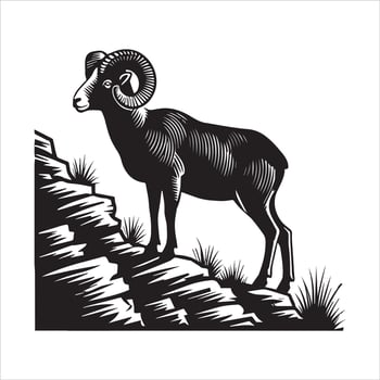 Strong Bighorn Sheep Silhouette on Rocky Ridge vector