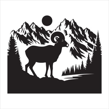 Bighorn Sheep Silhouette in Majestic Mountain Range vector