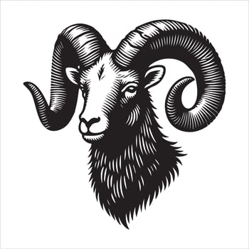 Bighorn Sheep Silhouette Illustration with White Background Art vector