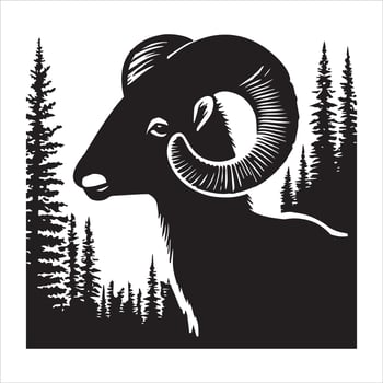 Black Bighorn Sheep Silhouette on Pure White Background Design vector