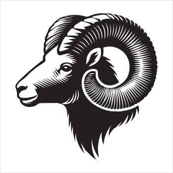 Simple Black and White Bighorn Sheep Silhouette Design vector