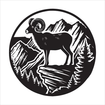 Bighorn Sheep Silhouette in Rugged Mountain Terrain vector