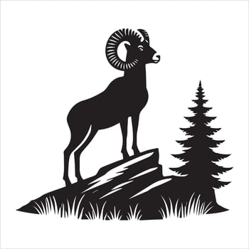 Artistic Bighorn Sheep Silhouette on White Background vector