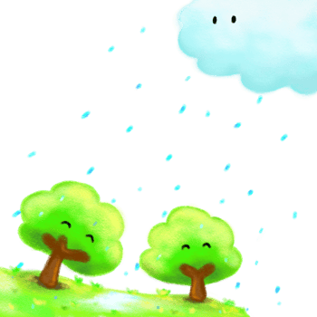 Two trees smiling in the rain crayon drawing, kid cartoon cute spring nature illustration png