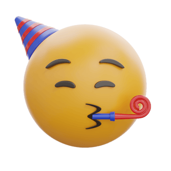 3D Party Face Emoji in Celebration Hat png