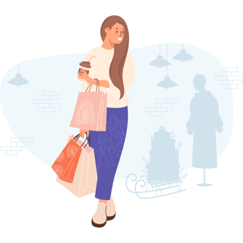 Shopping. woman buyer with packages. Interior of store with mannequin png