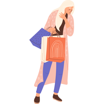 Happy woman buyer with shopping packages png