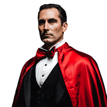 Man in Dior-Inspired Dracula Costume with Bow Tie Halloween Clipart png