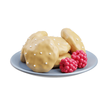 3D Dutch Poffertjes With Raspberries Illustration png