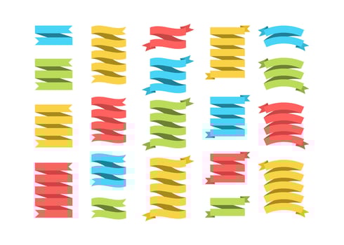 Ribbon template banner collection illustration. Colorful big set of different shapes ribbons and labels with empty spaces for message, isolated on white background for premium offer advertising vector