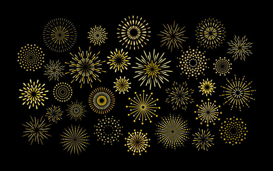 Sparkle art deco star shape fireworks burst pattern collection. Gold star shaped firework pattern isolated collection. Carnival celebration firecracker explosion, birthday party festive decoration. vector