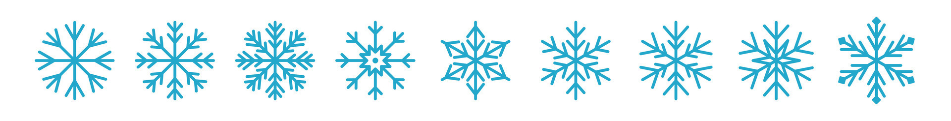 Set of icy snowflakes symbol illustration. Blue line frozen snowflake isolated on white background for new year celebration snow decoration ornament or christmas festive frost flakes design vector