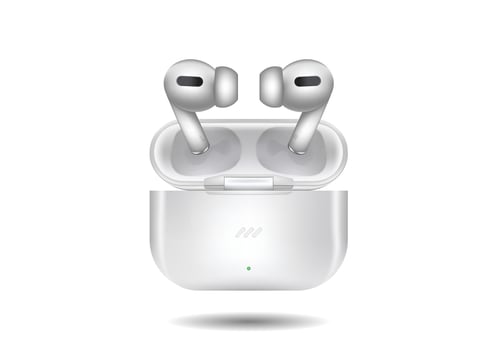 Realistics wireless headphones with charging case flat design isolated on white background vector