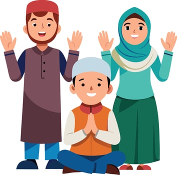 muslim family raising their hands in prayer vector