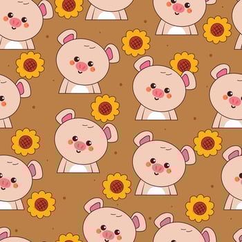 seamless pattern cartoon pig with flowers. cute animal wallpaper for fabric print, gift wrap paper vector