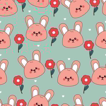 seamless pattern cartoon pink bunny with flowers. cute animal wallpaper for fabric print, gift wrap paper vector