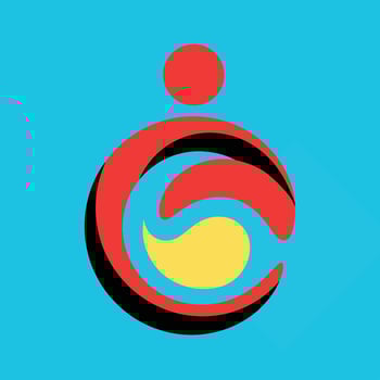 Abstract Logo with Red, Yellow, and Black Shapes on Blue Background. vector