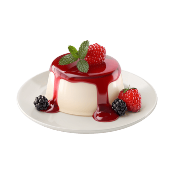 A dessert with berries and cream on a plate png