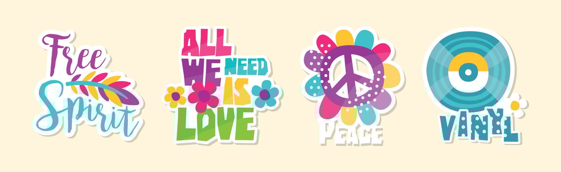 Hippie Sticker and Retro Patches Colorful Set vector