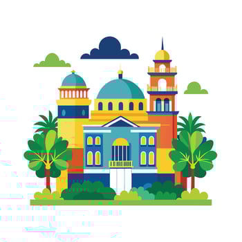 An illustration of a building with a dome and trees vector