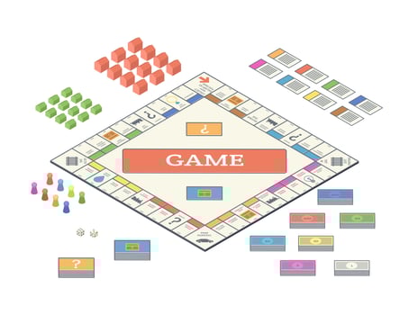 Cartoon Color Table Game Set 3d Isometric View. vector