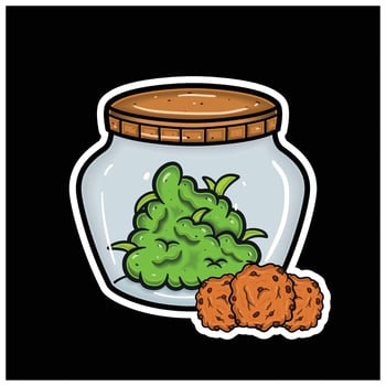 Cookies Flavor and Herbal Leaf Inside Jar. For logo, label, packaging and product branding vector