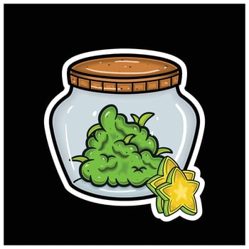 Star Fruit Flavor and Herbal Leaf Inside Jar. For logo, label, packaging and product branding vector