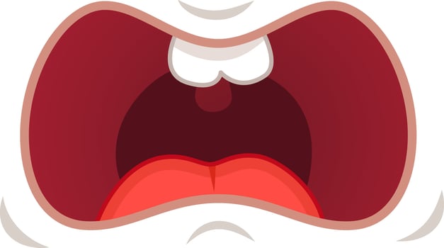 Cartoon illustration of a mouth wide open, teeth showing, and tongue out, as if experiencing a moment of intense fear or surprise vector