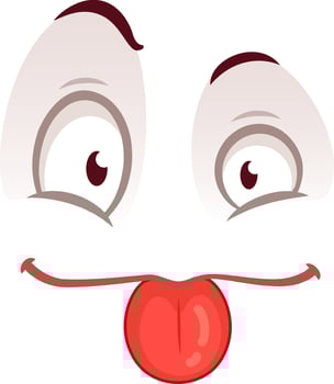 Playful cartoon face with a silly expression, tongue sticking out, and eyes looking sideways, adding humor and joy to designs. Perfect for positive emotions and playful projects vector