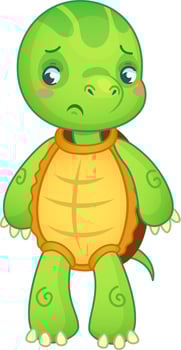 Sad turtle stands alone, looking upset and disappointed on a white background vector