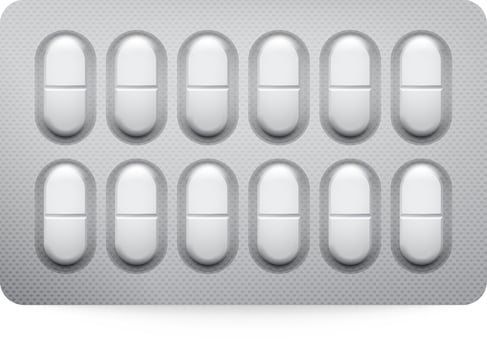 Close up of white pills in blister pack, symbolizing medication and healthcare. Sterile and precise, emphasizing proper dosage and treatment vector
