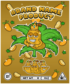 Mango Fruit Strain In Herbal Leaf and Brand Name Product Packaging. For Product, Label, Business and Brand Product. Vectors Illustrations.