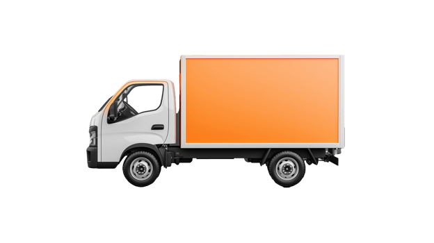A white truck with an orange cargo container, isolated on a transparent background. Perfect for transportation and shipping concepts. png